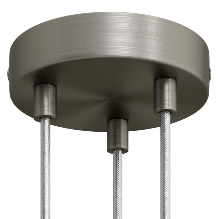 Plafondkap Geborsteld Titanium 3 uitgangen met metalen trekontlaster