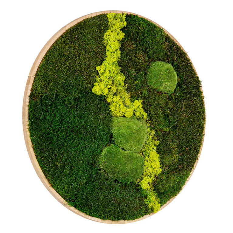 Mos Schilderij Rond 120 cm Ongelakt Eiken Uppsala Lentegroen - Zijaanzicht