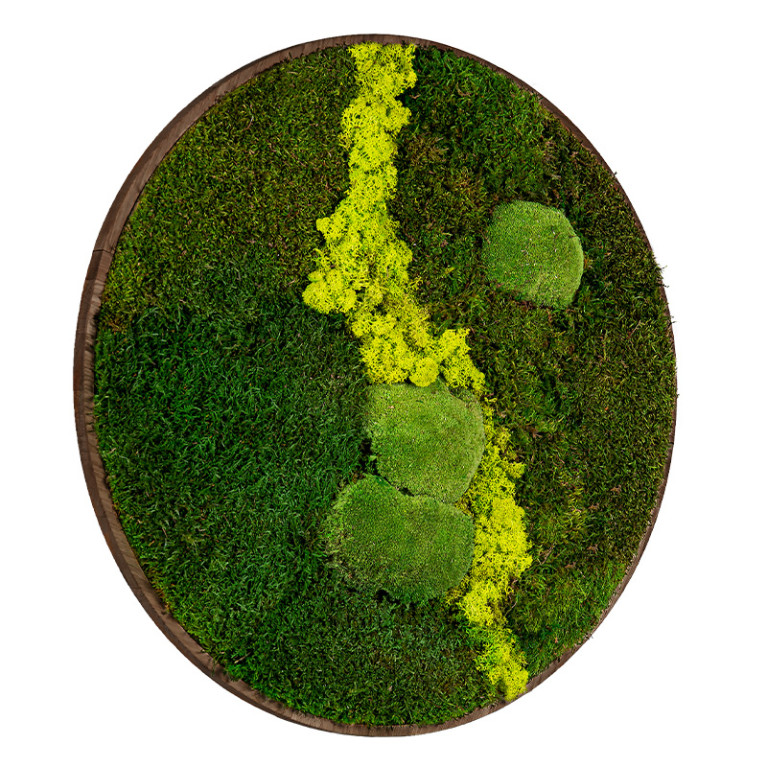 Mos Schilderij Rond 40 cm Donker Eiken Uppsala Lentegroen - Zijaanzicht