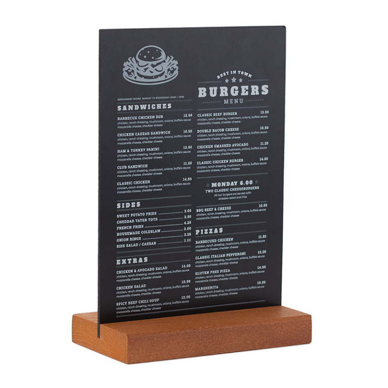 Menukaarthouder Norvik - Donker - 148 mm met menu op krijtbordje