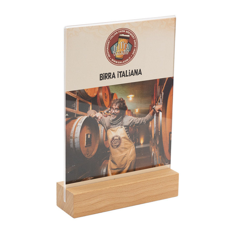Menukaarthouder Hjalmar - Naturel - 148 mm met A5 Acrylaat U-vorm