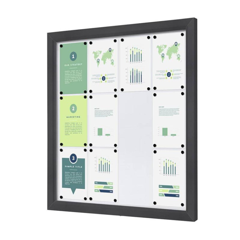 Informatiekast Buiten Whiteboard 12x A4 Breed Antracietgrijs