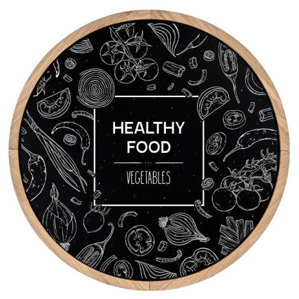 Krijtbord Rond 40 cm Ongelakt Eiken – Vooraanzicht met healty food krijttekening